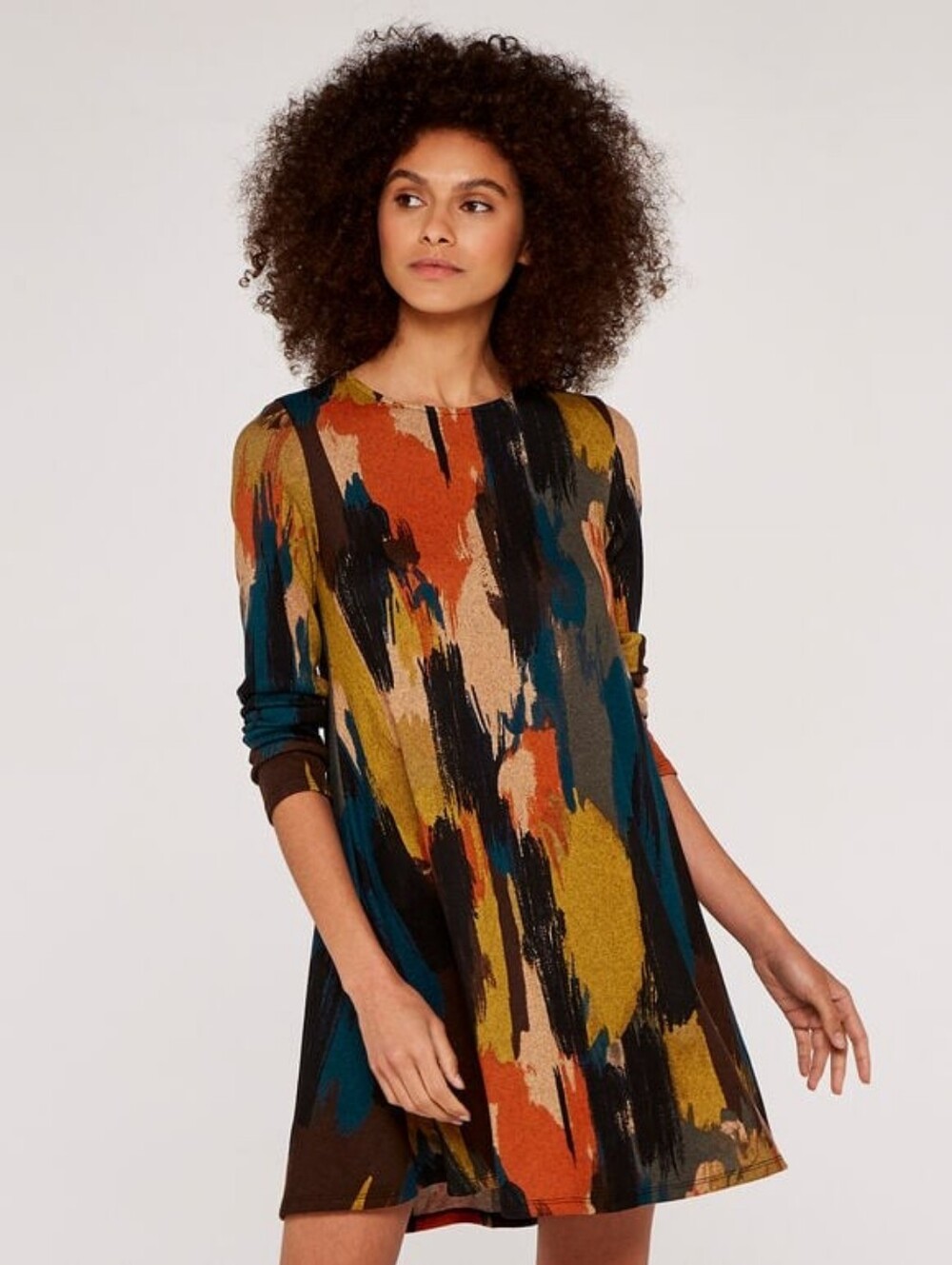 Apricot Paint Print Swing Mini Dress